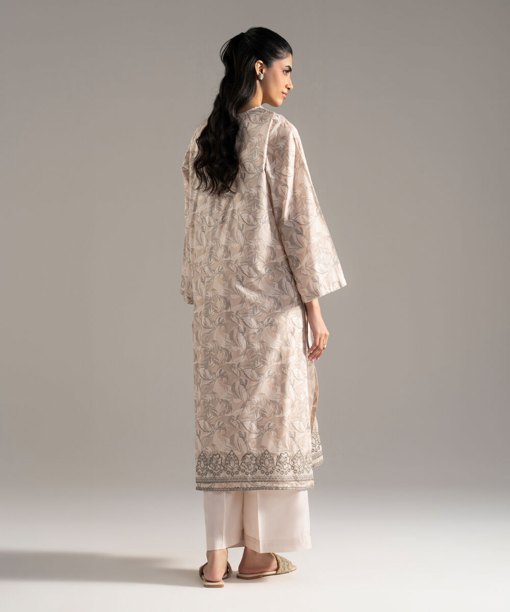 Women's RTW Lawn Printed Embroidered Off White 2 Piece Suit