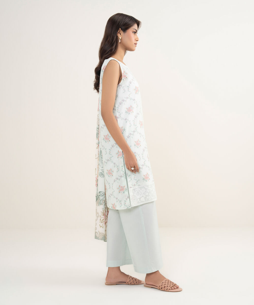 Women's Unstitched Lawn Embroidered Aqua  2 Piece Suit