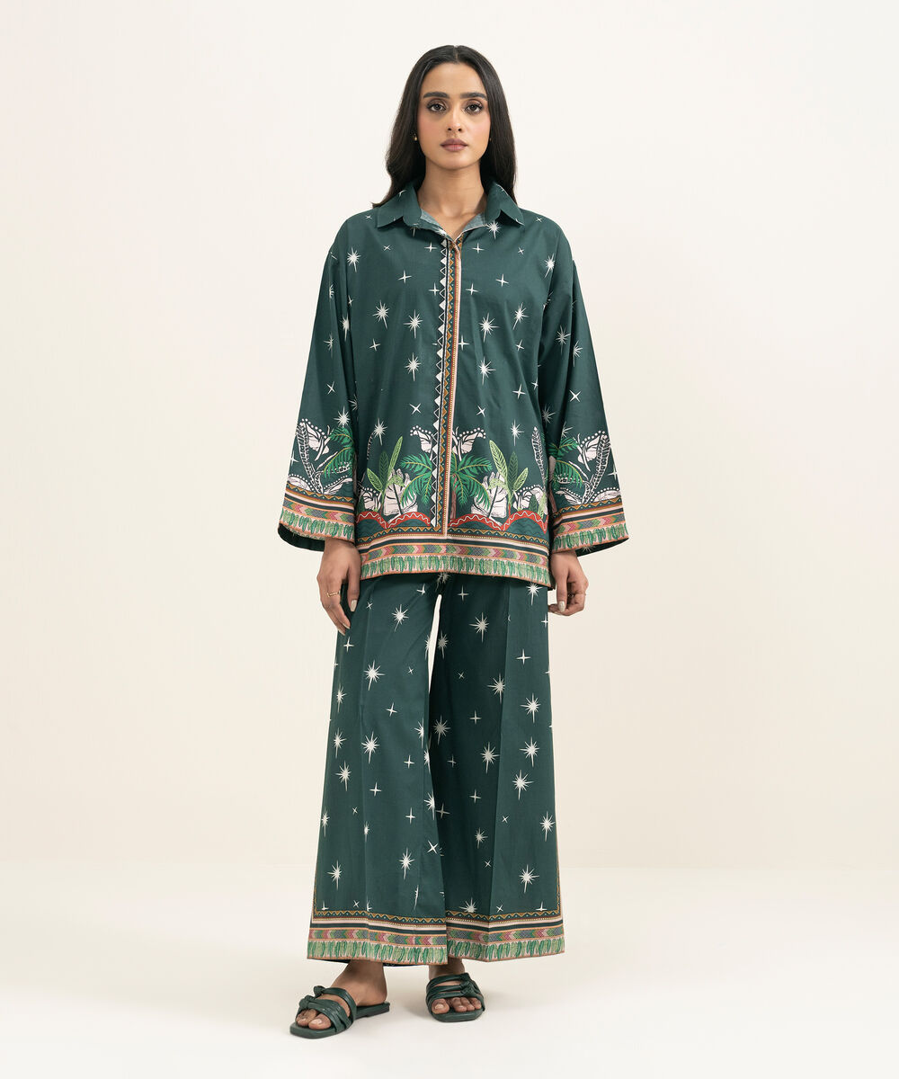 Women's RTW Cambric Embroidered Green Boxy Shirt