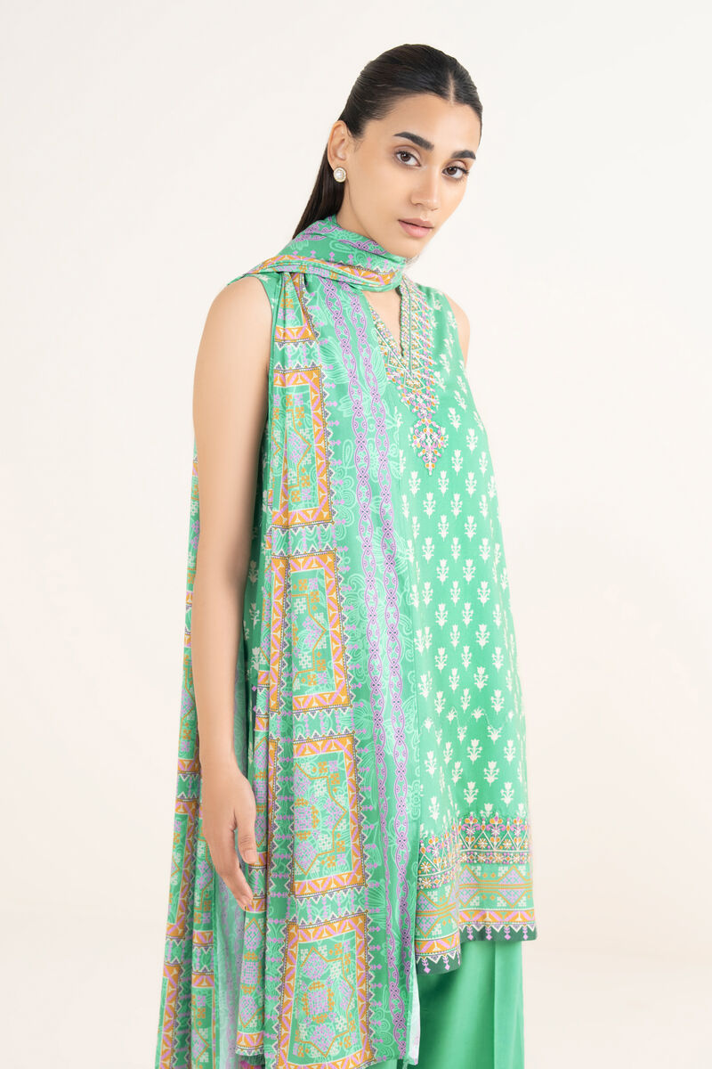 3 Piece -  Embroidered Linen Suit