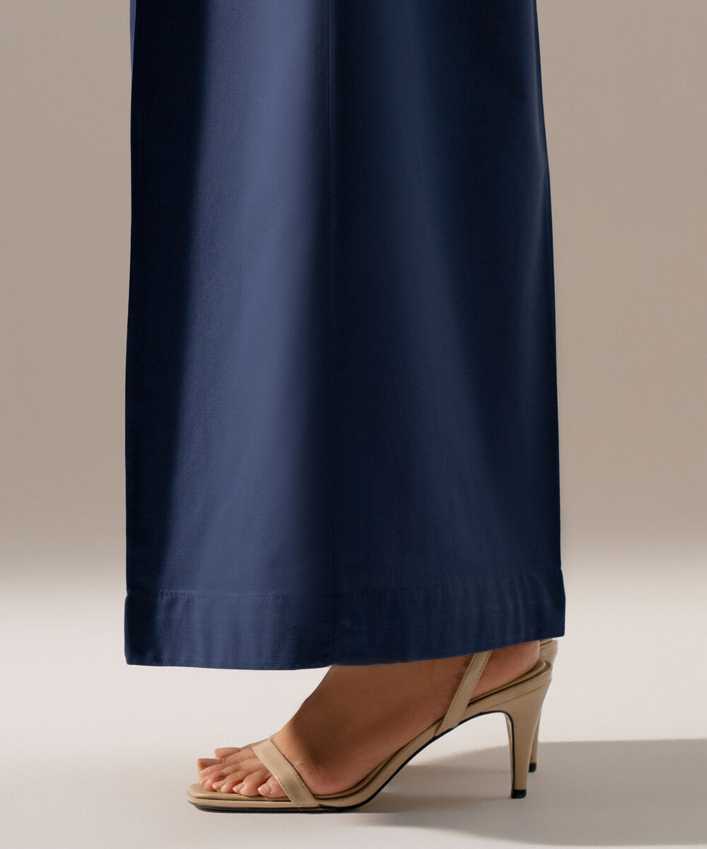 Women's RTW Cambric Solid Dark Blue Flared Pants