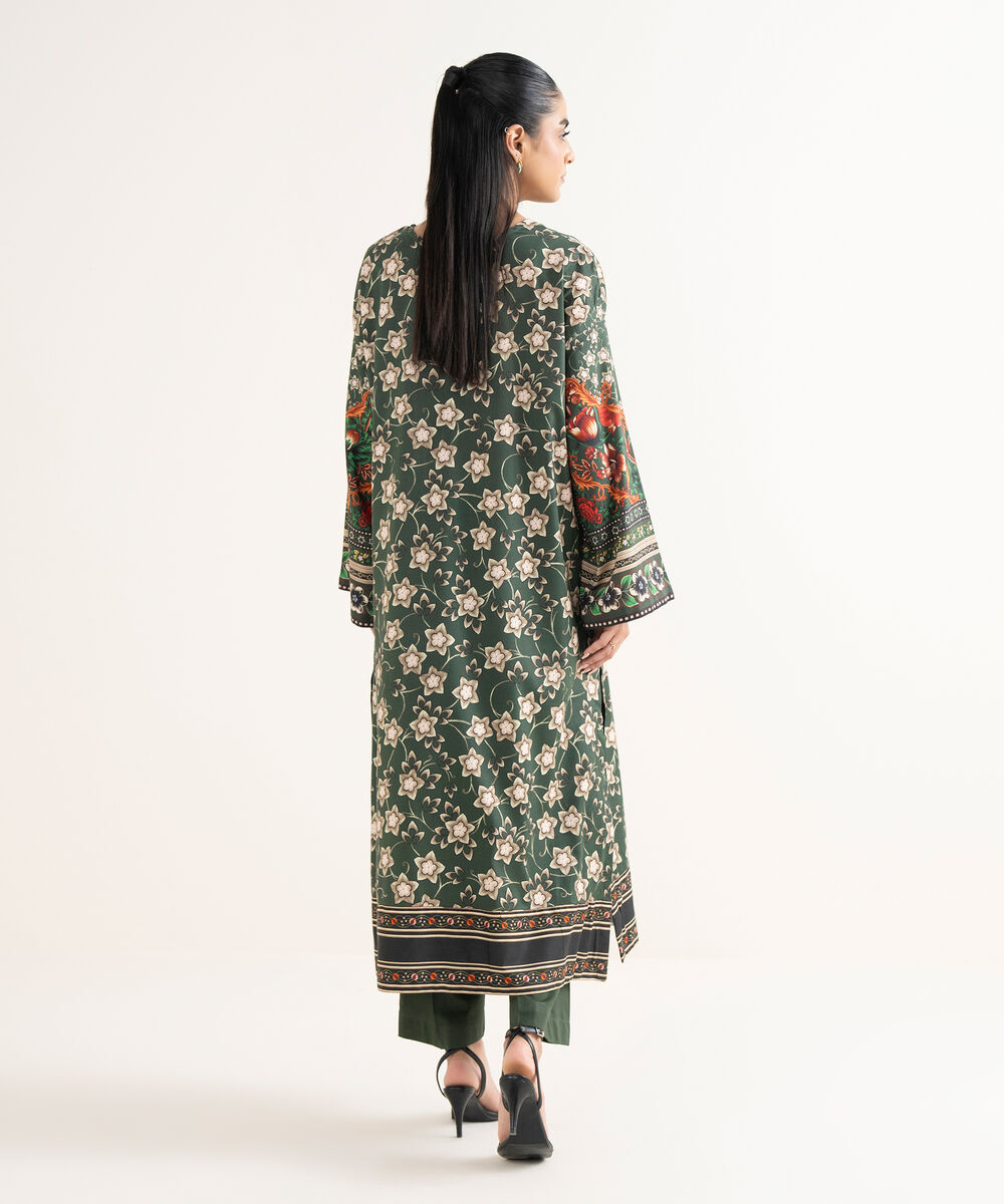 Women's RTW Cotton Viscose Printed Drop Shoulder Green Shirt