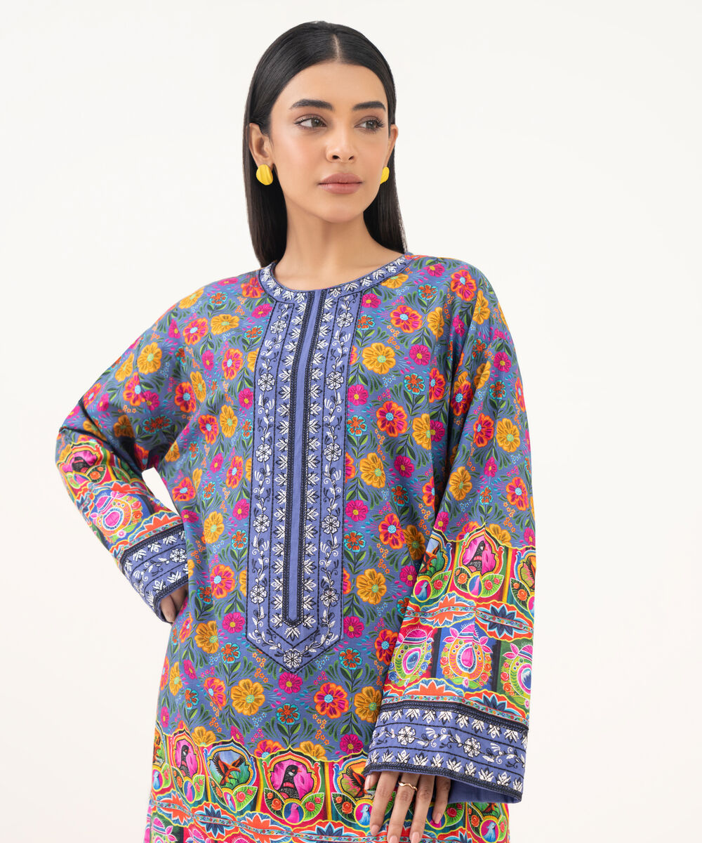 Women's RTW Light Khaddar Embroidered Light Purple Boxy Shirt