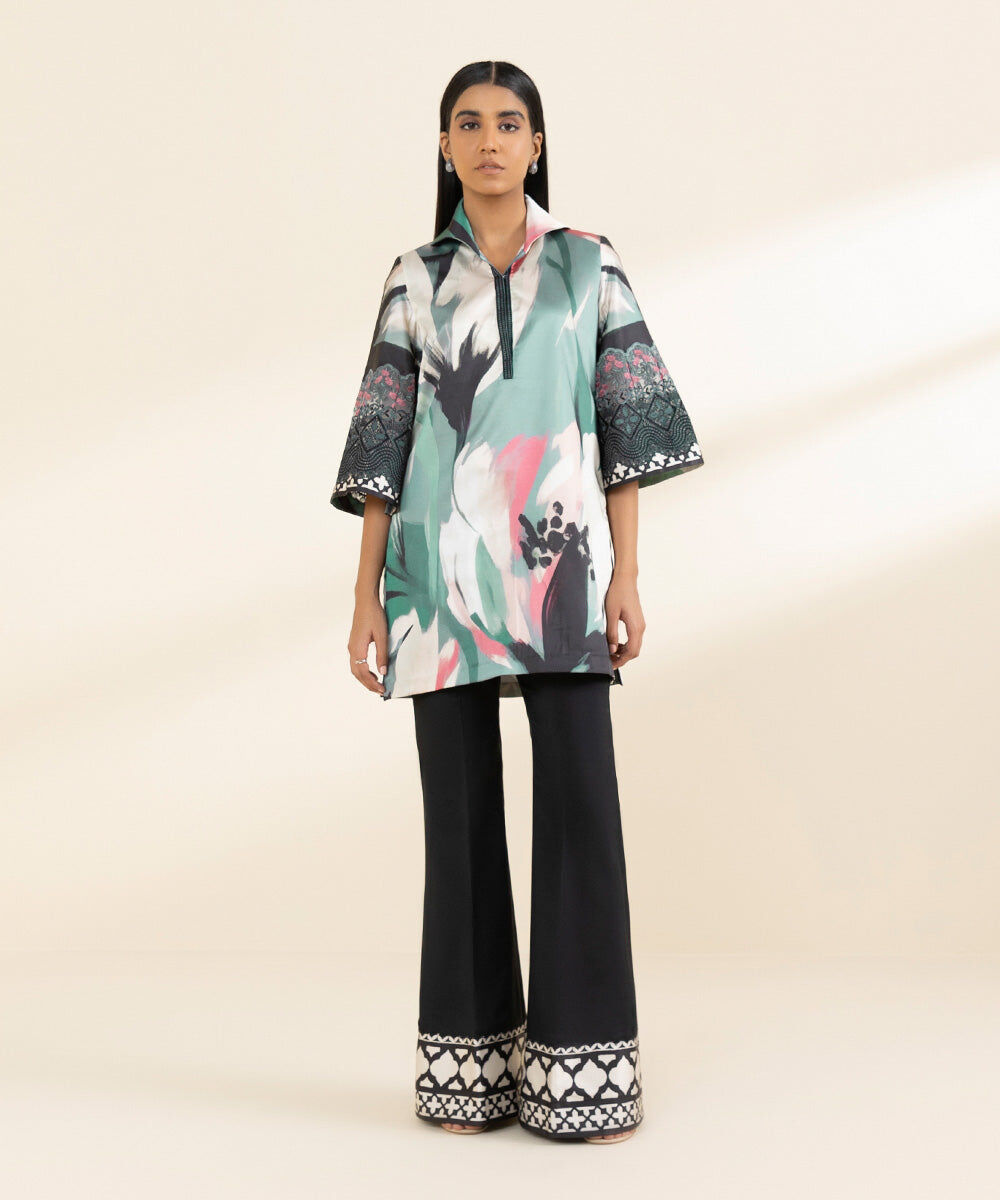 Woman - Multi 2 Piece - Embroidered Satin Suit