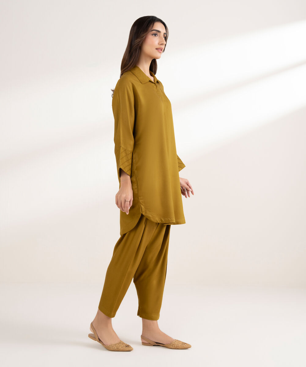 Women's RTW Bedford Solid Drop Shoulder Mustard Shirt