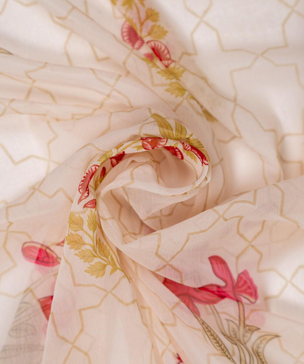 Chiffon Printed Cream White Dupatta