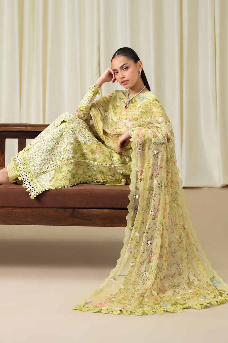 3 Piece - Embroidered Chiffon Suit
