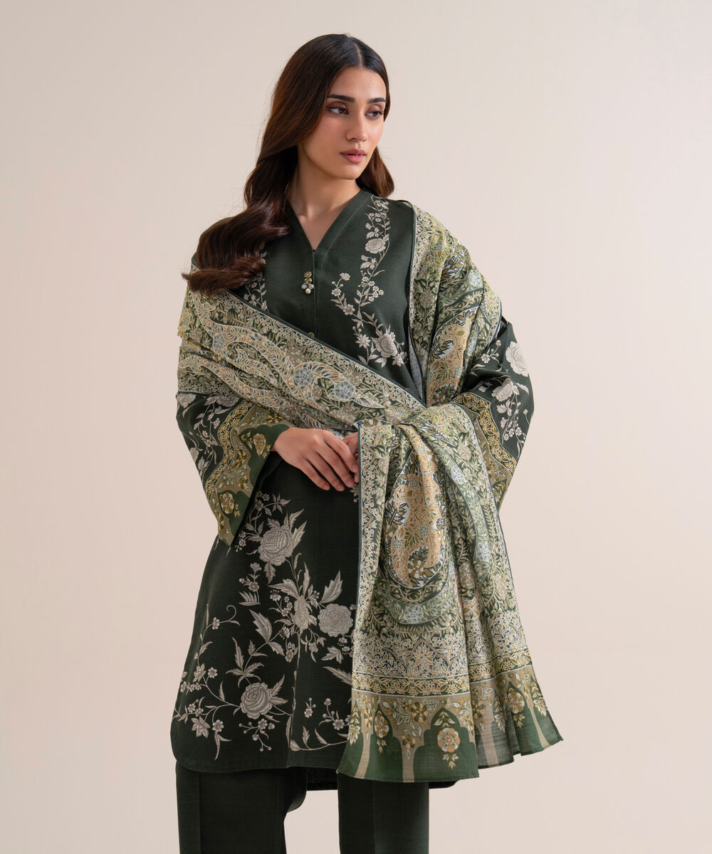 Women's Unstitched Premium Khaddar Printed Black 3 Piece Suit