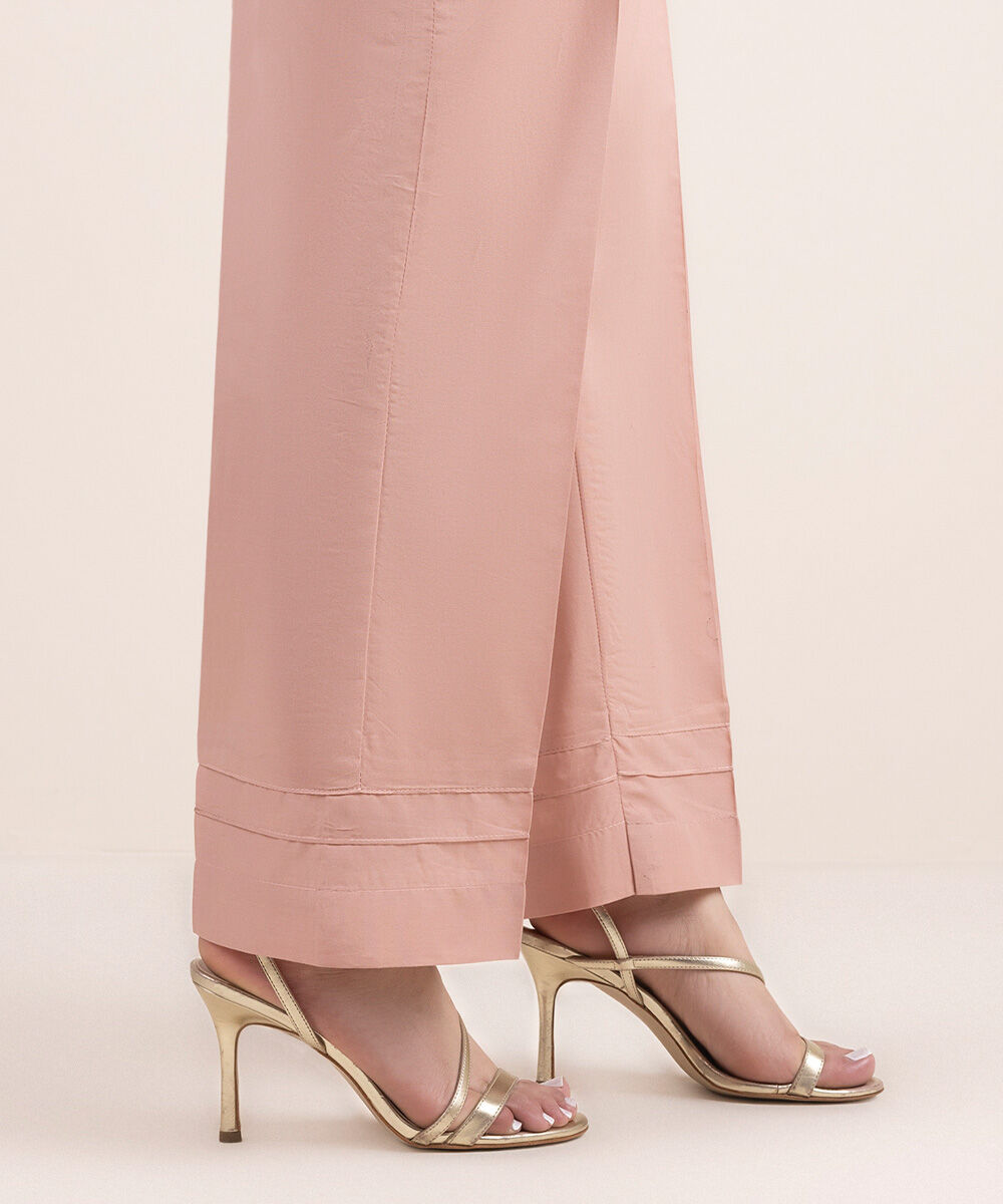 Women's Pret Cambric Pink Solid Straight Pants