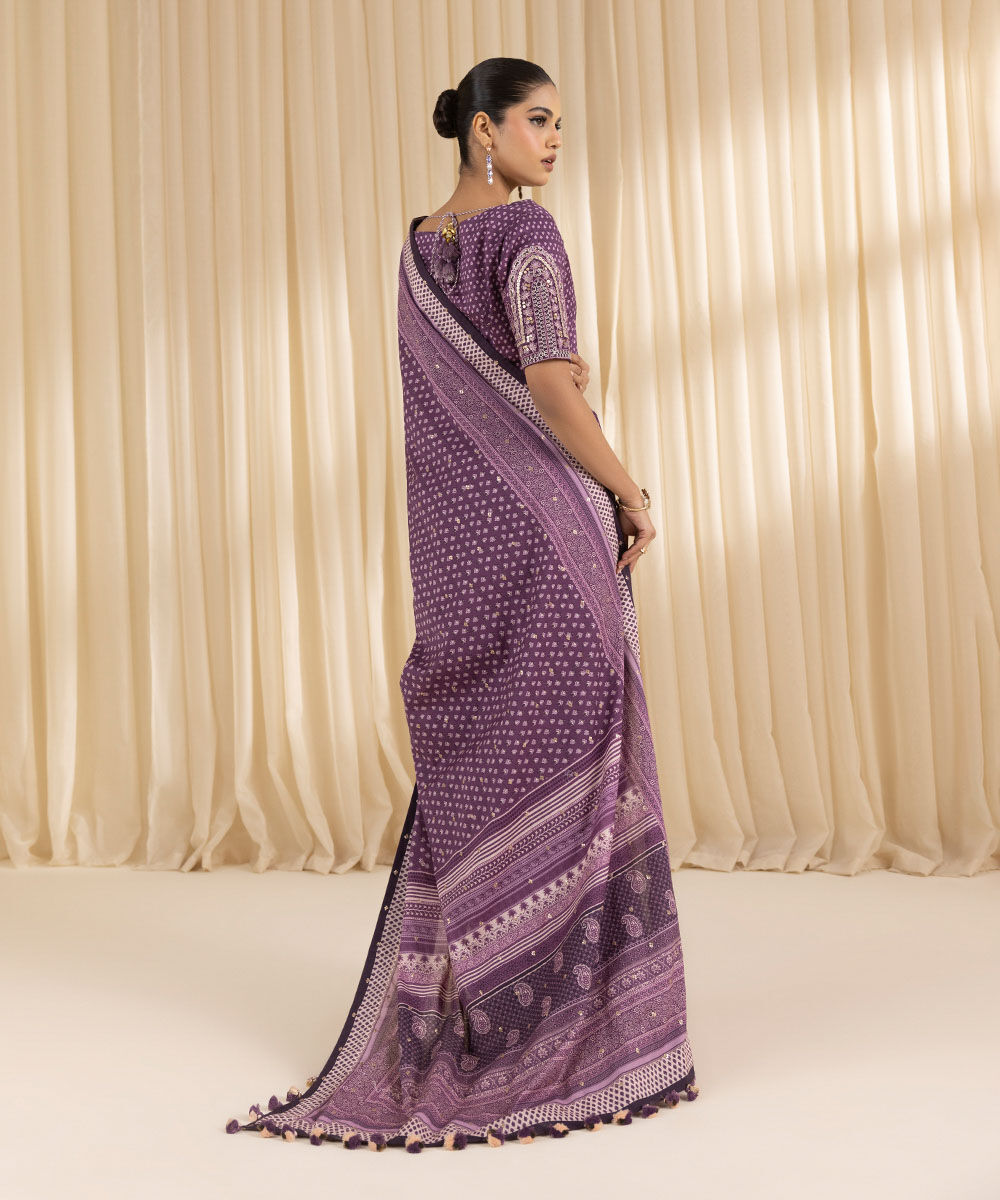 Women's Embroidered Dobby Purple Saree