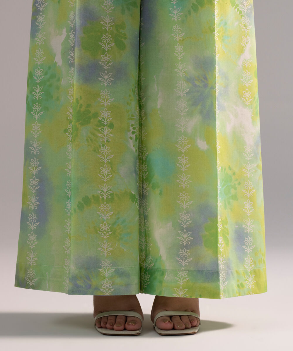 Women's RTW Cambric Printed Bright Green Flared Pants