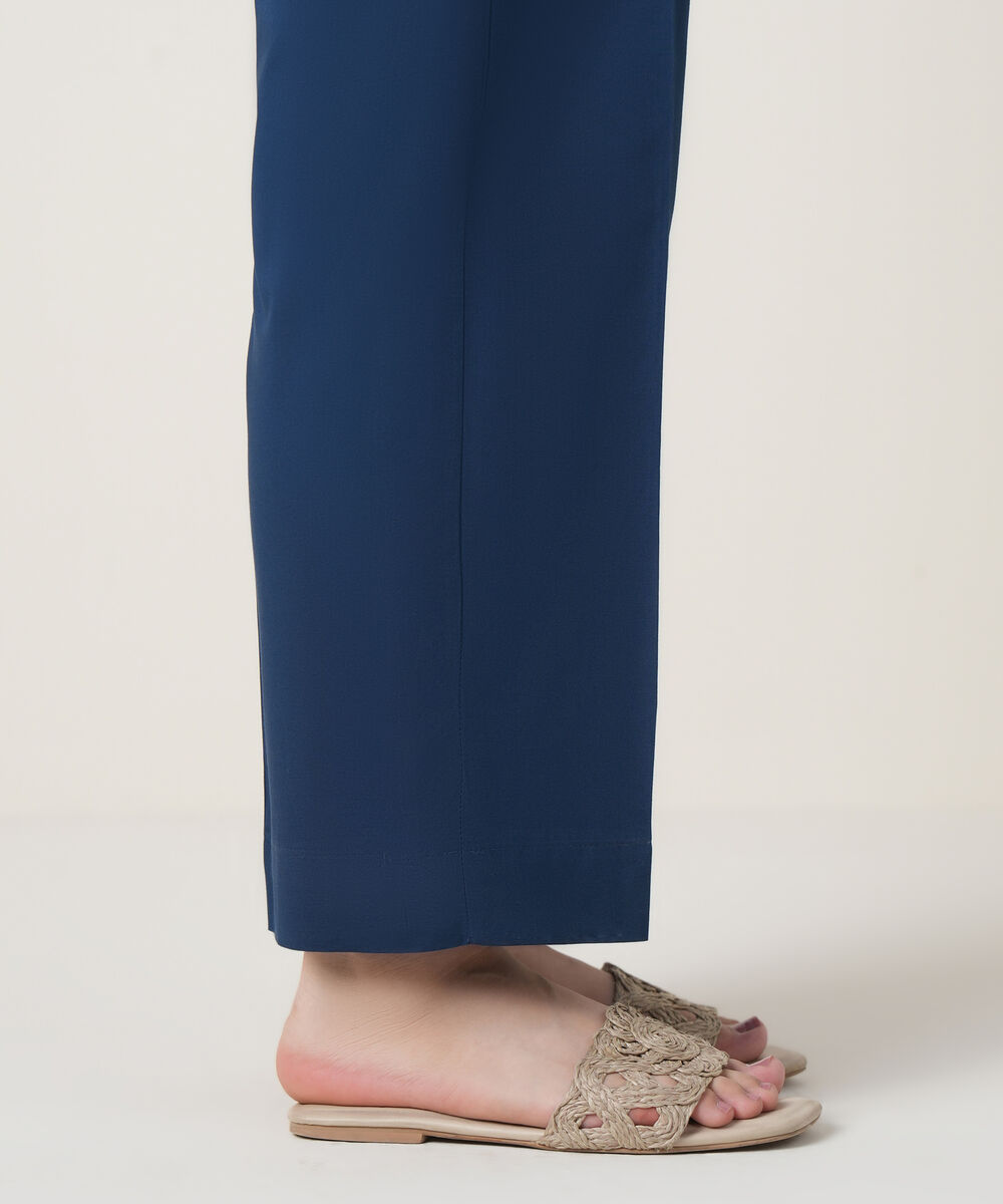 Women's RTW Cambric Blue Solid Trousers