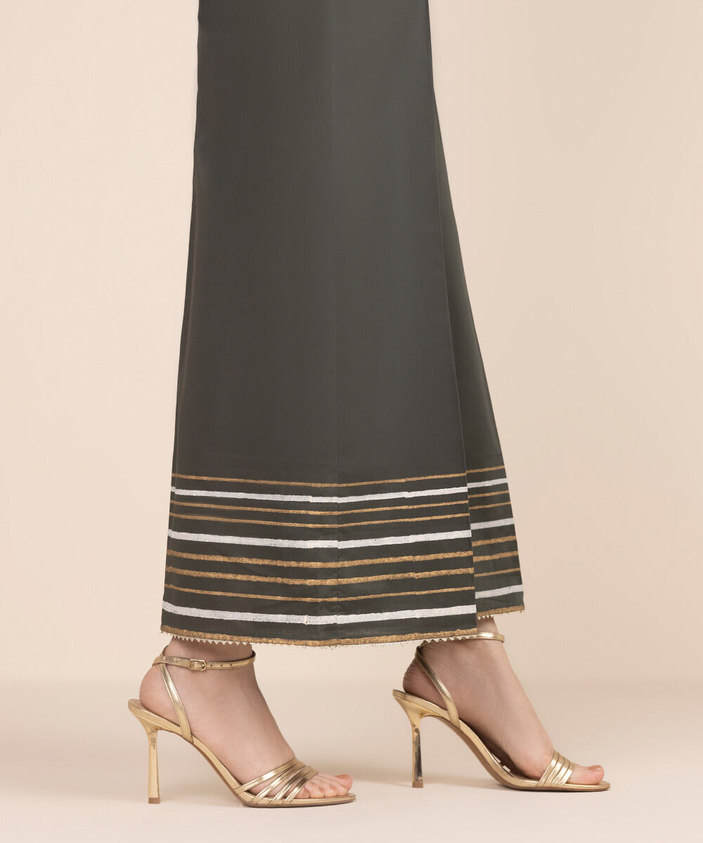 Women's RTW Cambric Grey Solid Flared Pants