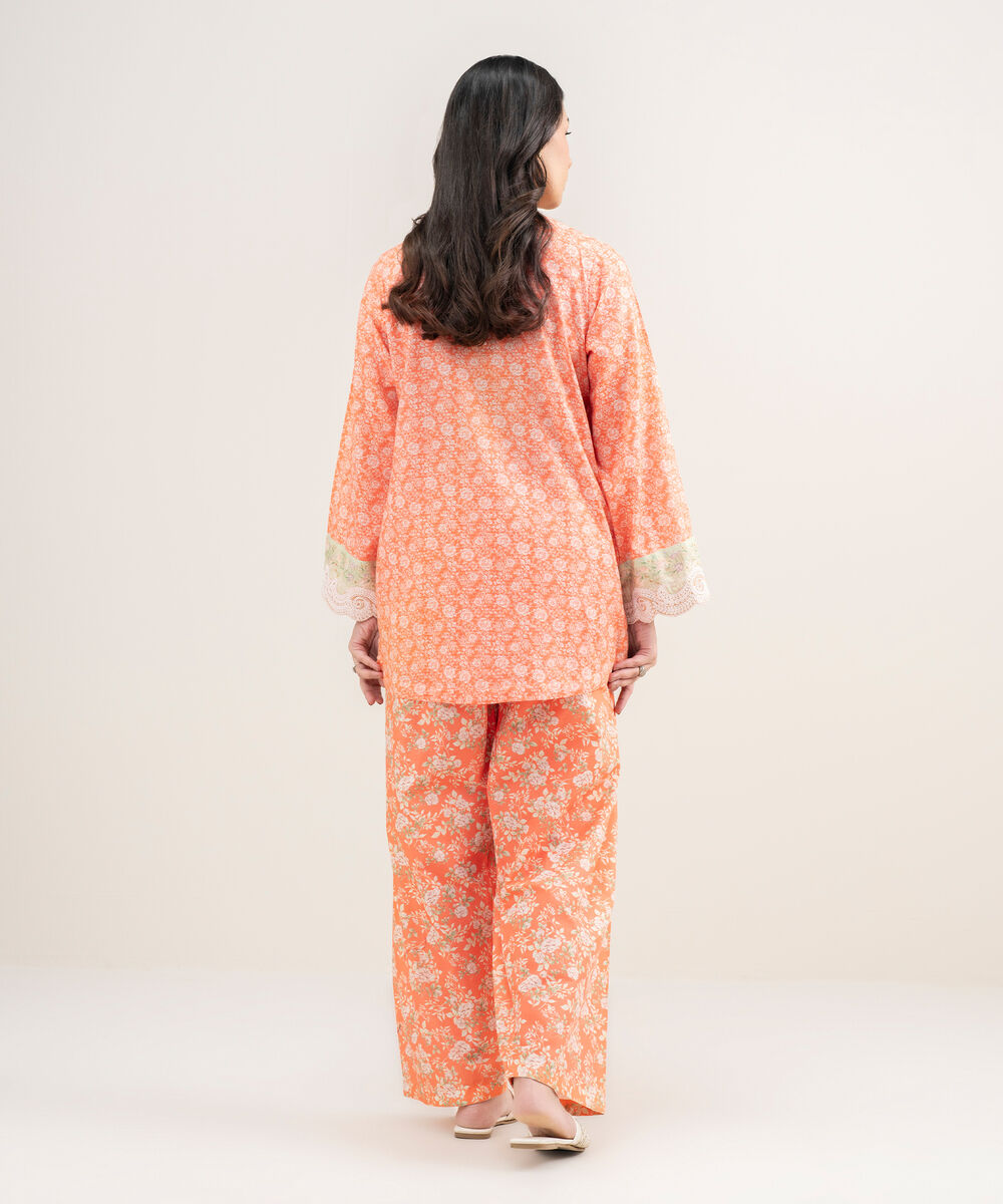 Women's RTW Dobby Embroidered Orange Straight Shirt