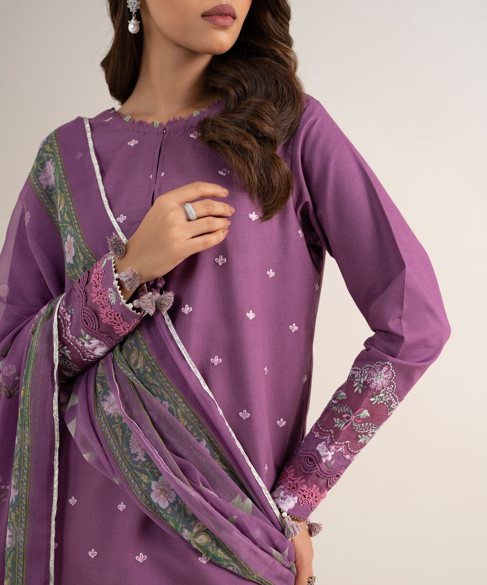 Women's Unstitched Lawn Embroidered Purple