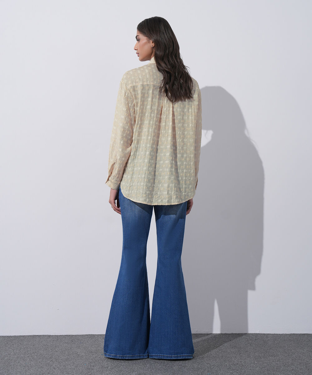 Women's Western Wear Beige Textured Shirt