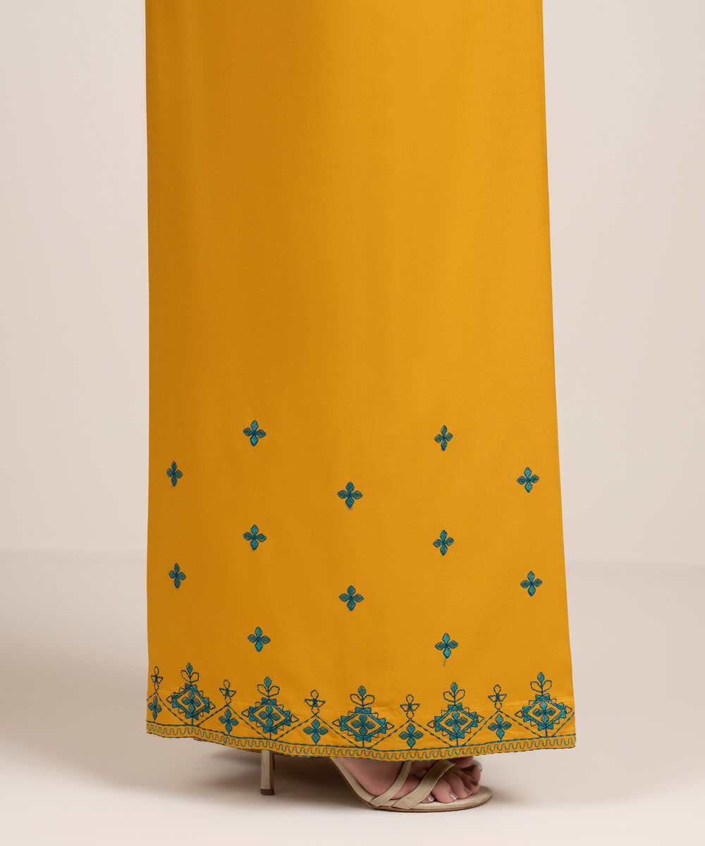 Women's RTW Viscose Marina Embroidered Yellow Flared Pants