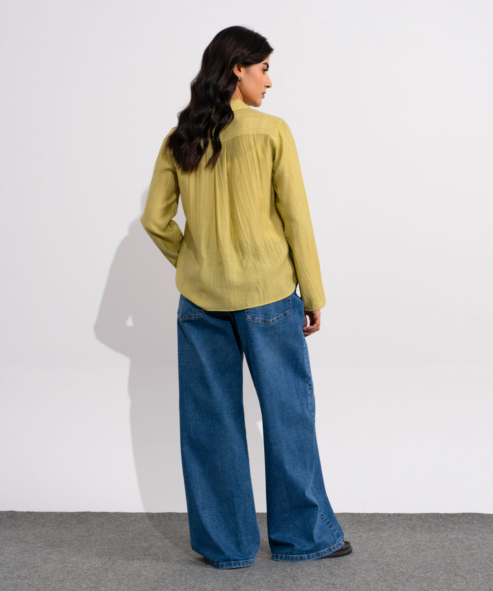Women's Sage Green Textured Button Through Shirt
