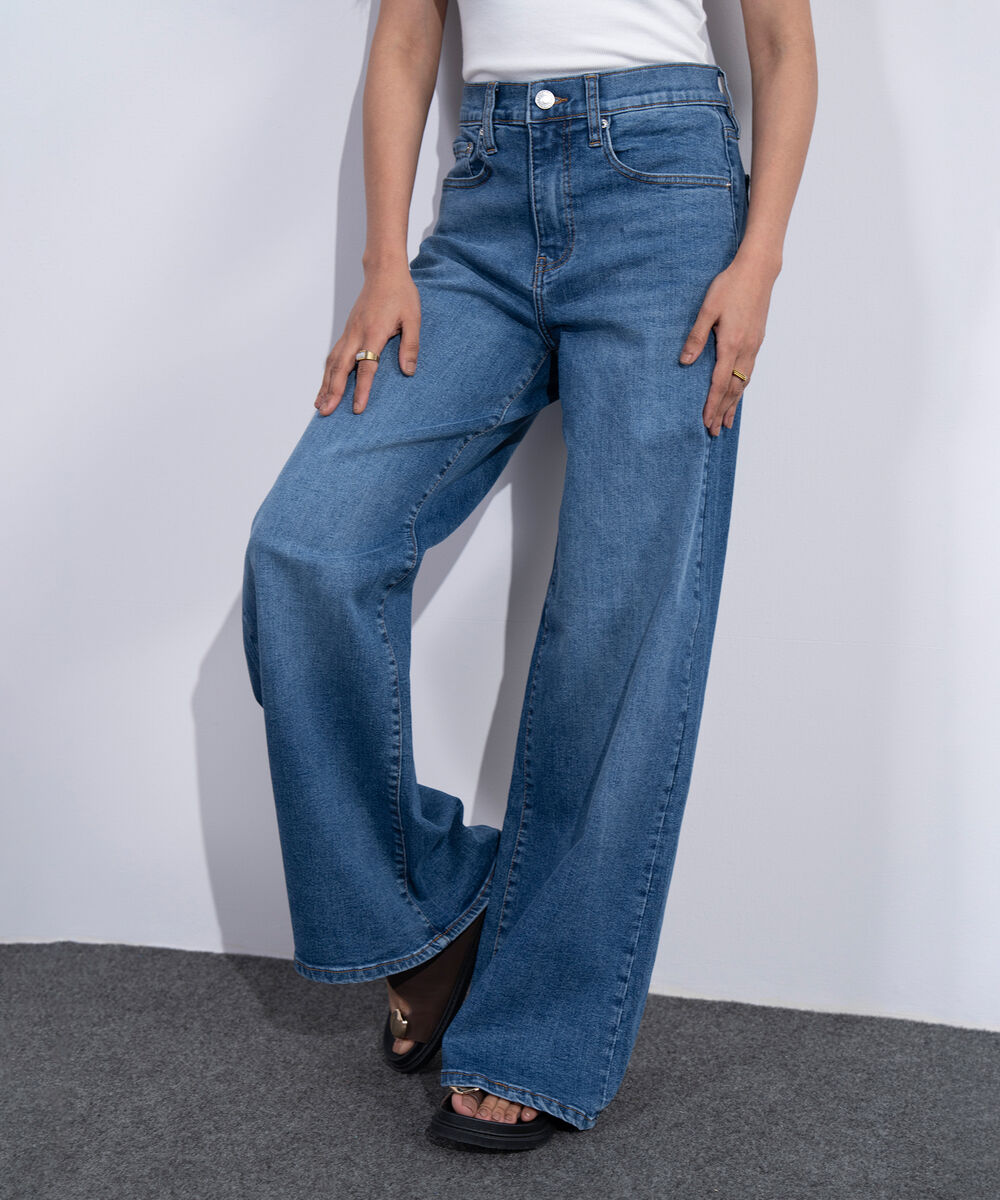 Women's Western Mid Blue Wash High Rise Wide Leg Jeans