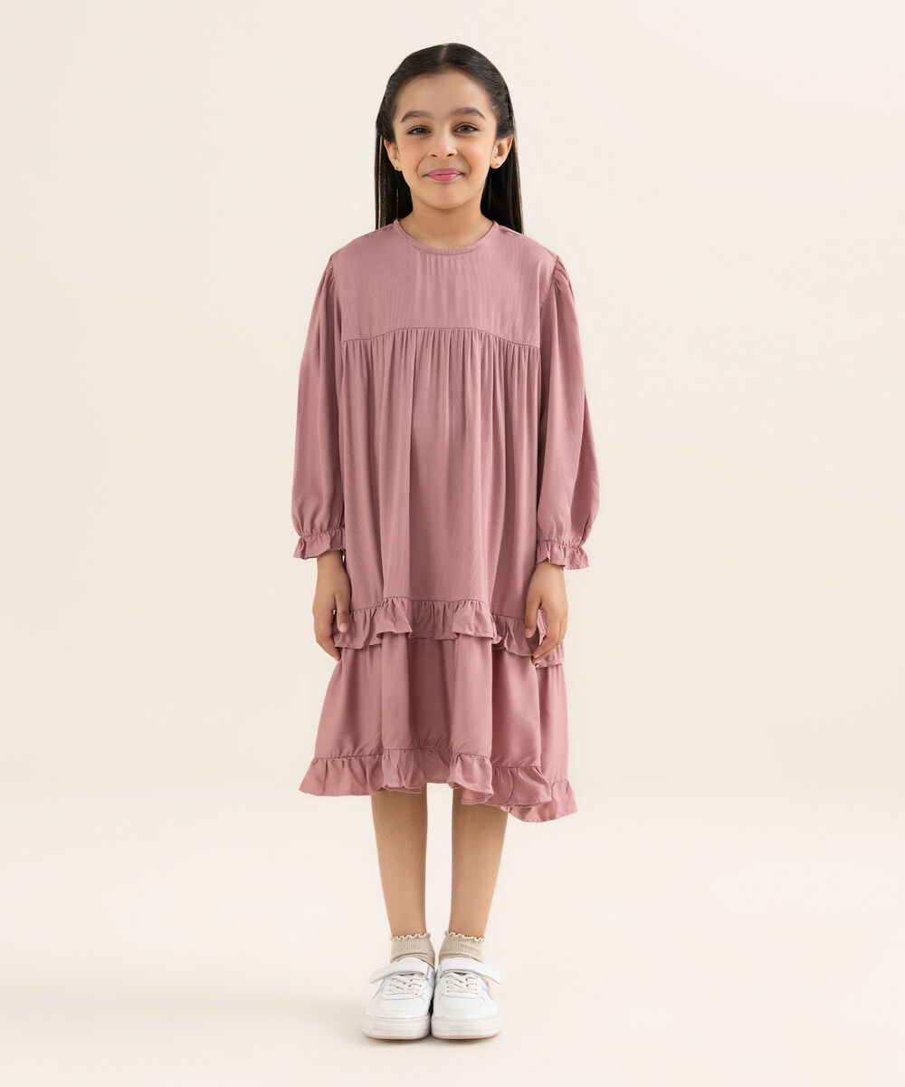 Girl's Bedford Solid Pink Tier Dress