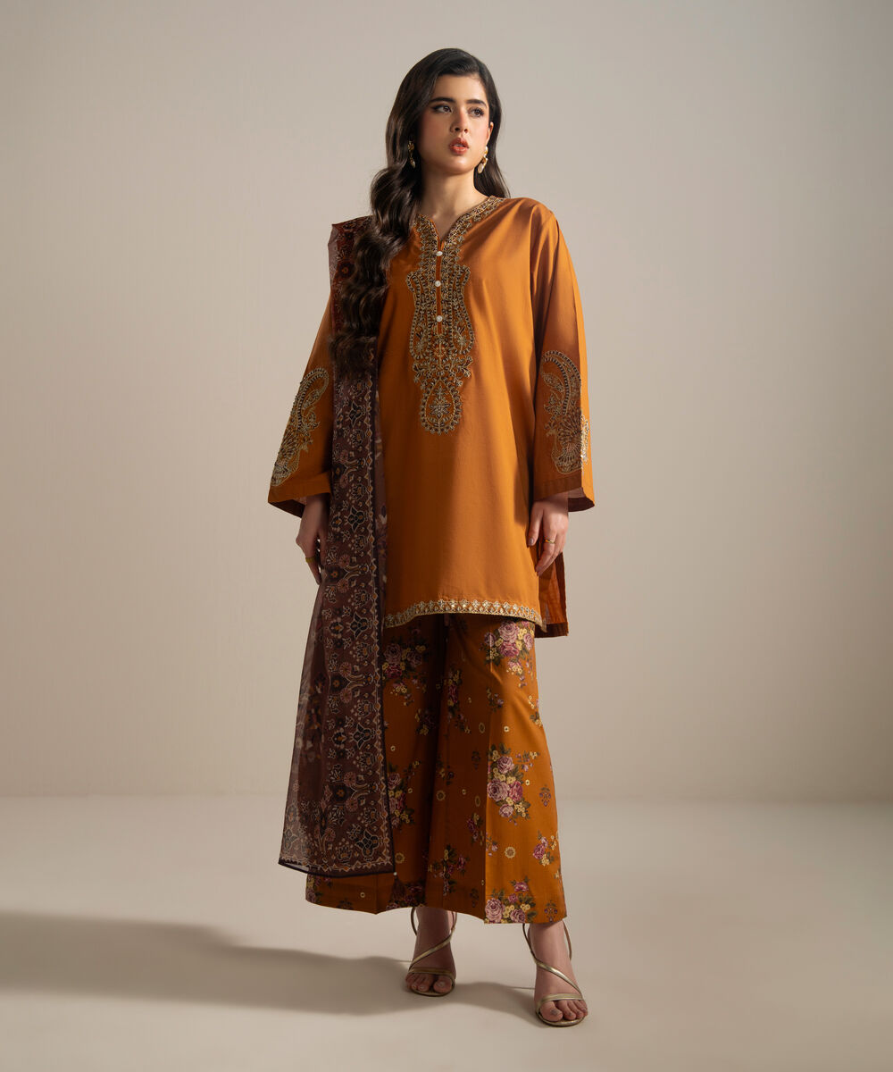 Blended Tissue Printed Brown Dupatta