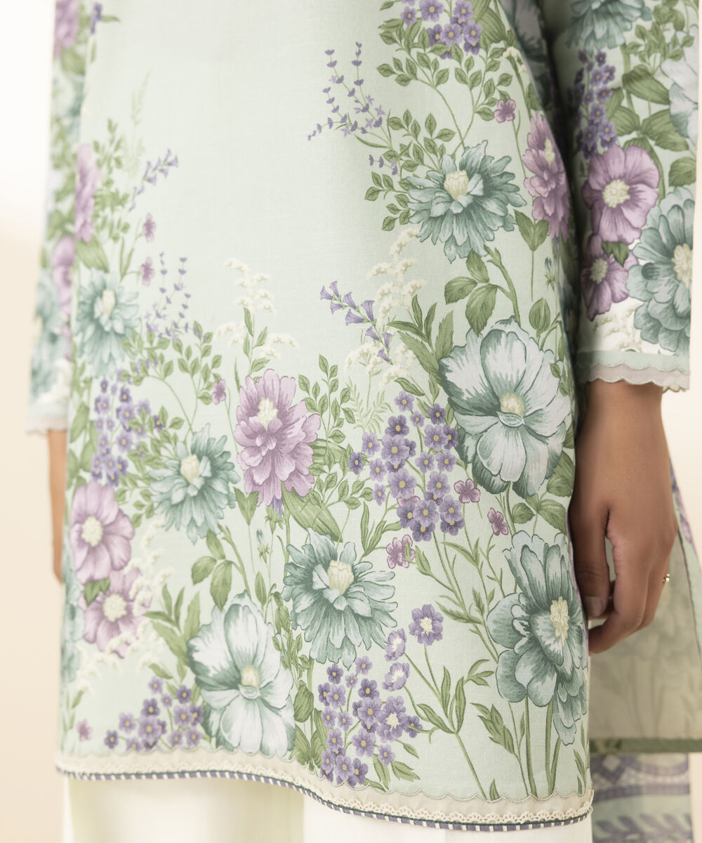 Unstitched Women's Green Lawn 3 Piece Suit