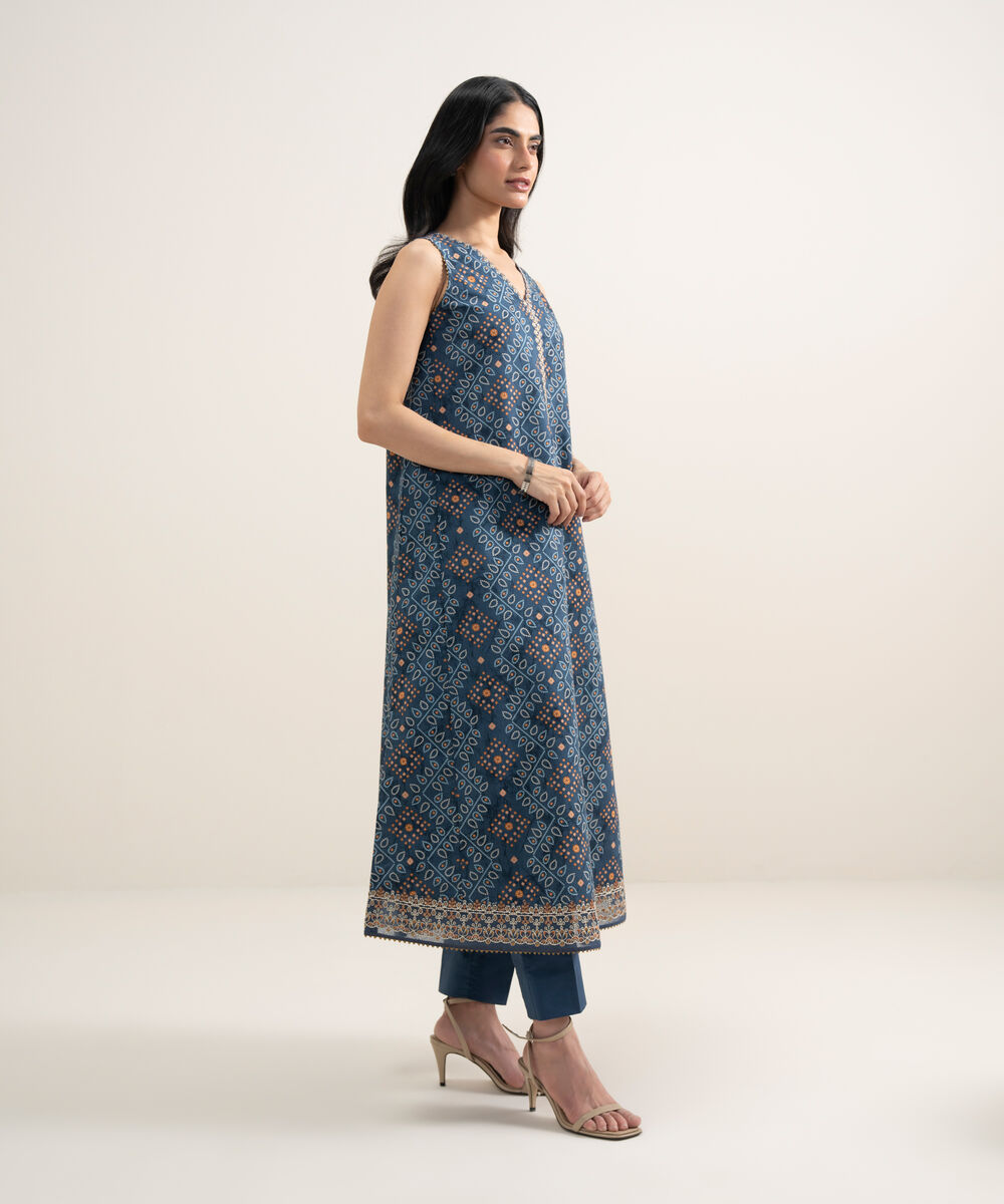 Women's Unstitched Lawn Embroidered Blue 2 Piece Suit