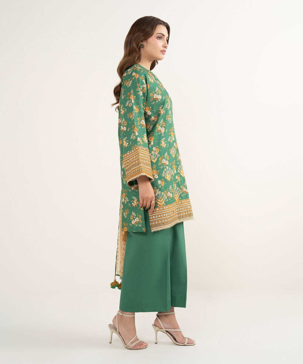 Women's Unstitched Lawn Embroidered Green 3 Piece Suit