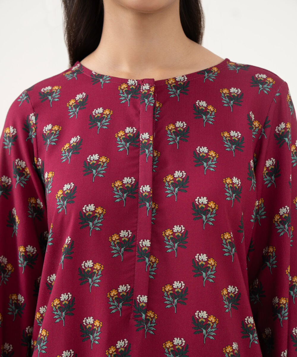 Women's RTW Linen Viscose Printed Plum Straight Shirt