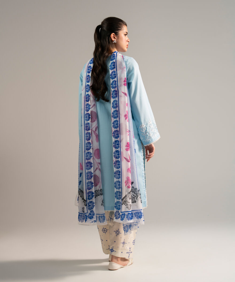 Women's RTW Dobby Embroidered Light Blue 3 Piece Suit