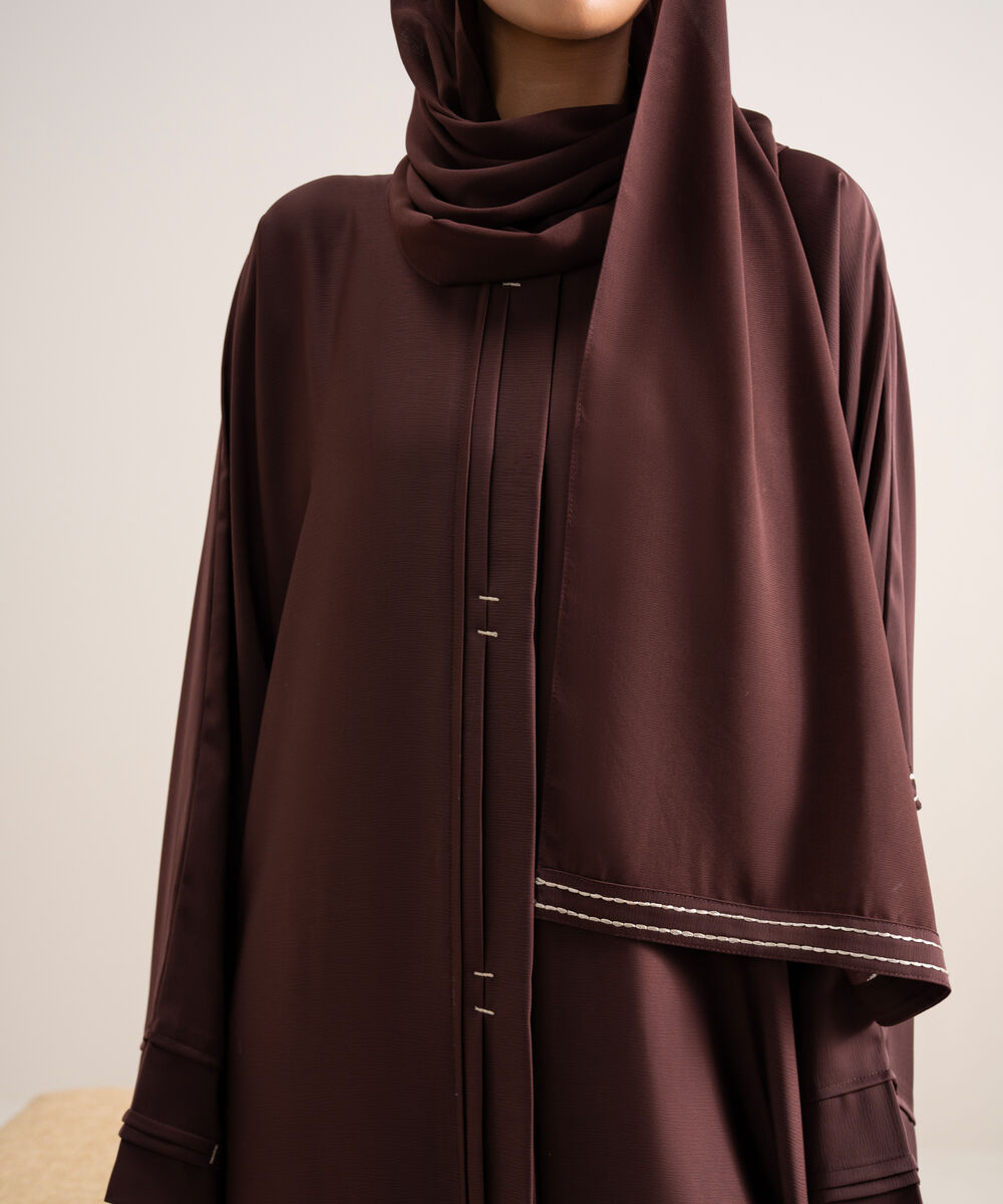 Women's Polyster Brown Kimono Abbaya Set