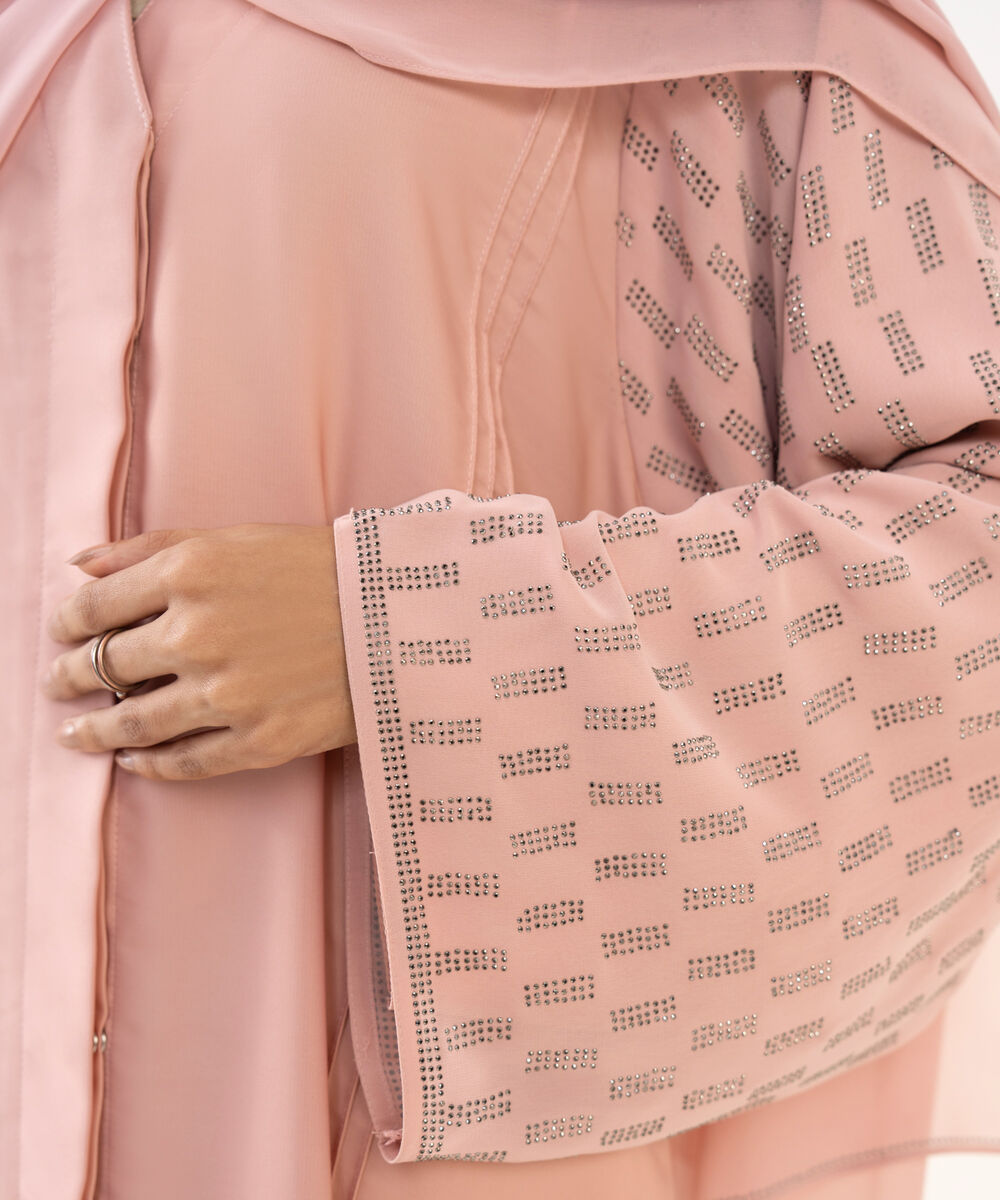 Women's Pink Polyester Abaya Set