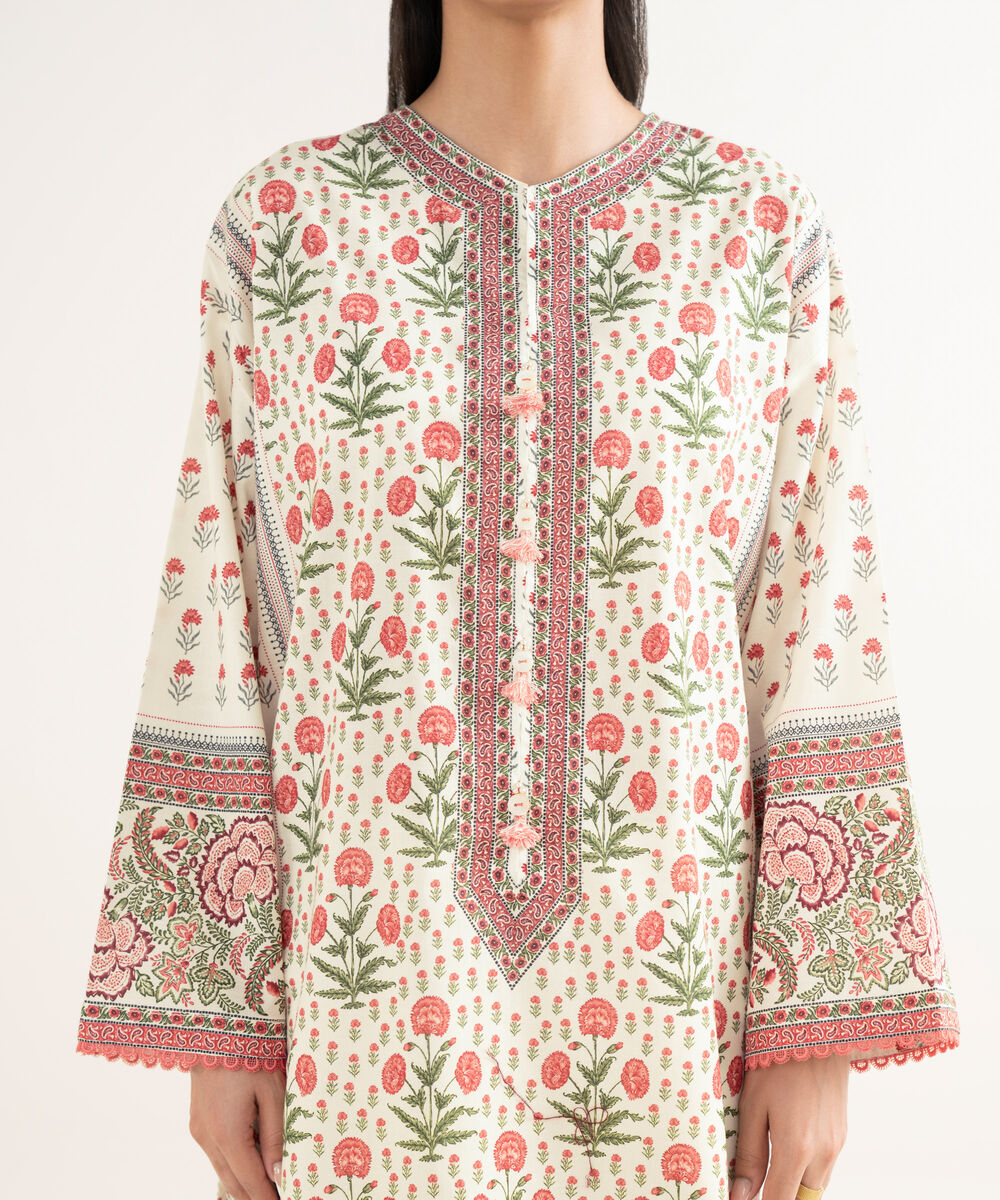 Women's RTW Cambric Printed Drop Shoulder Multi Shirt