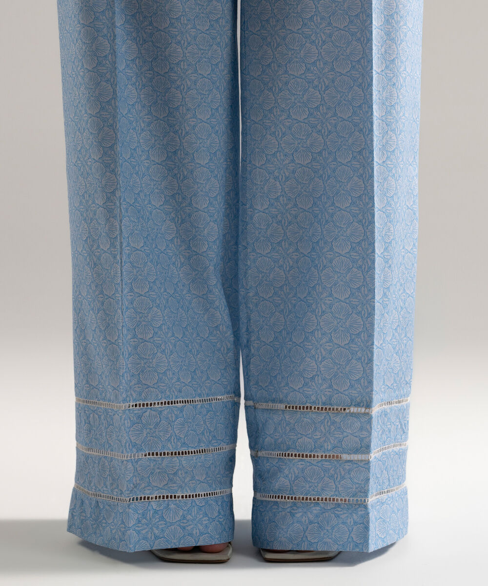 Women's RTW Dobby Printed Blue Culottes