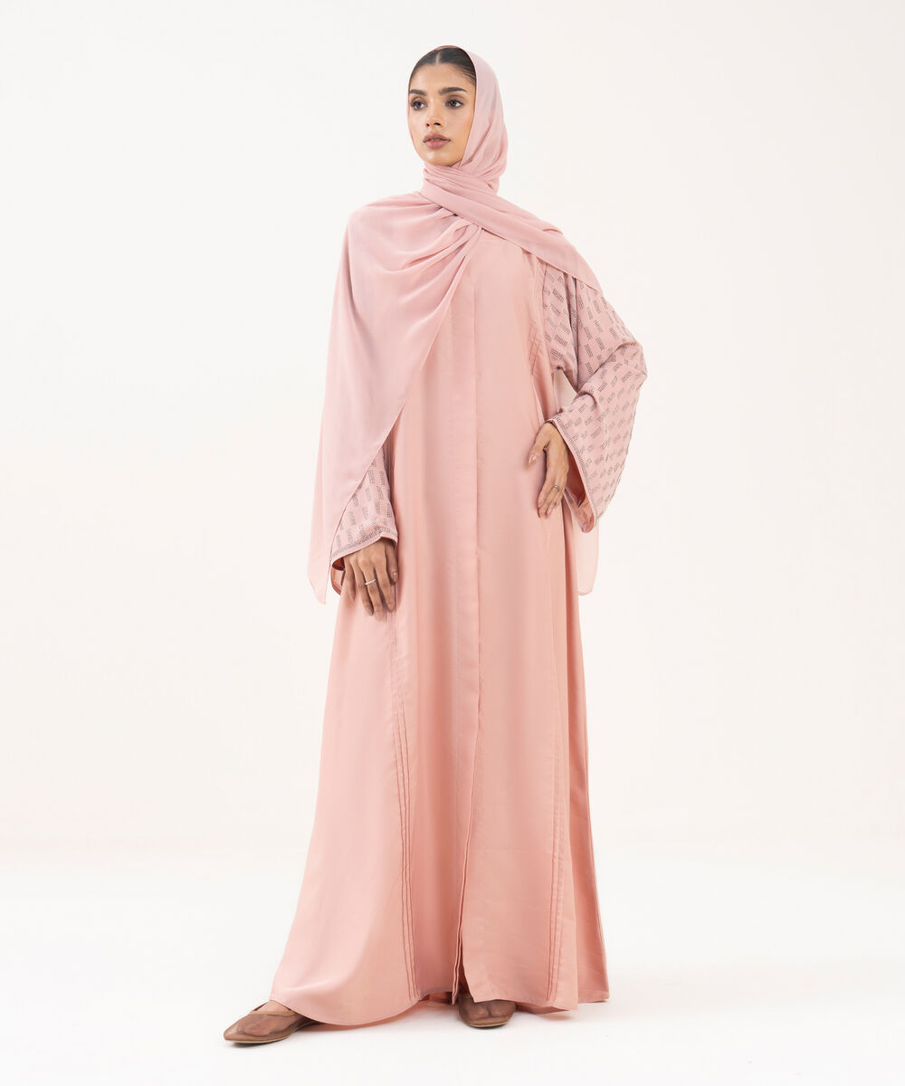 Women's Pink Polyester Abaya Set