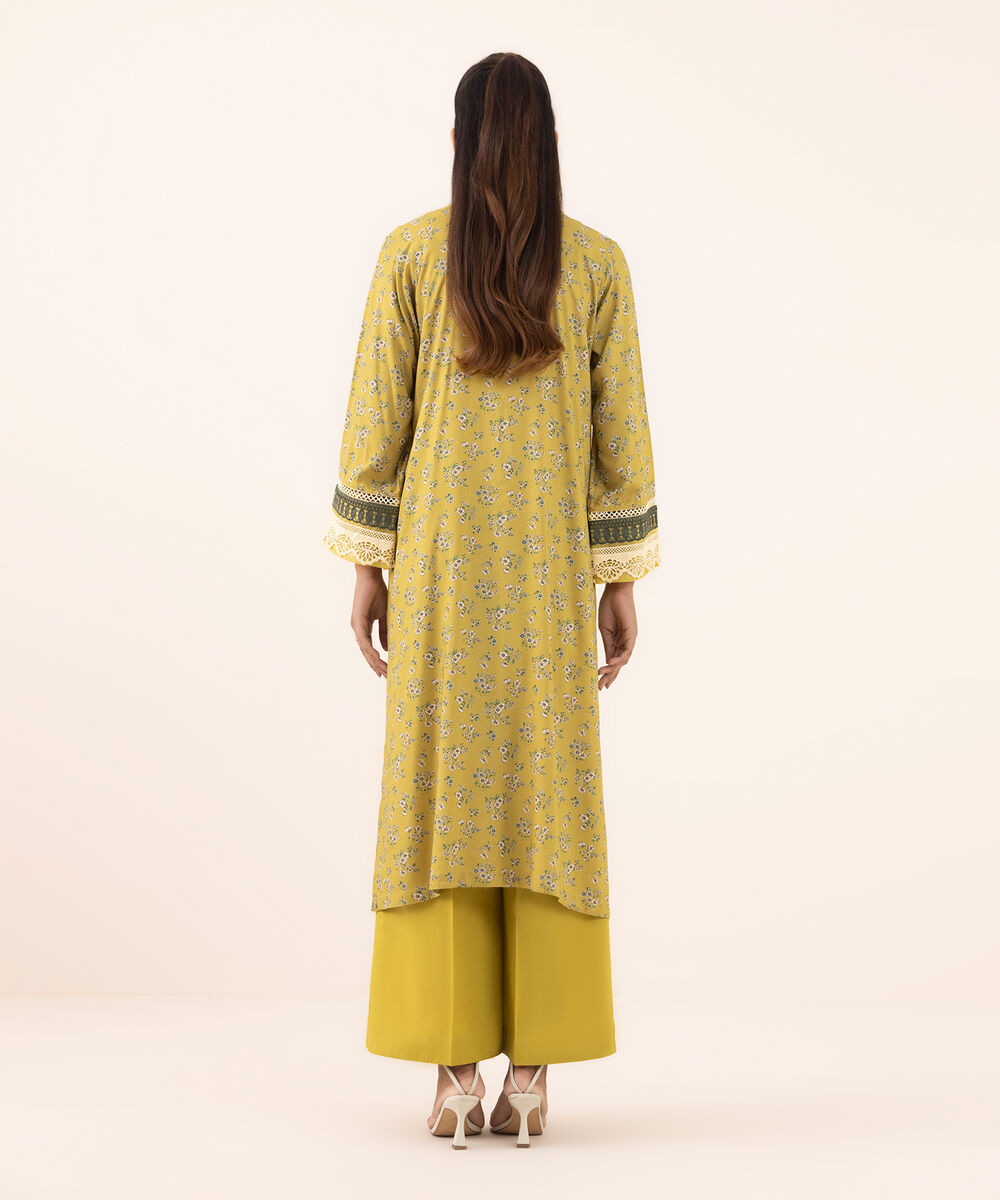 Women's RTW Arabic Lawn Yellow Embroidered A-Line Shirt