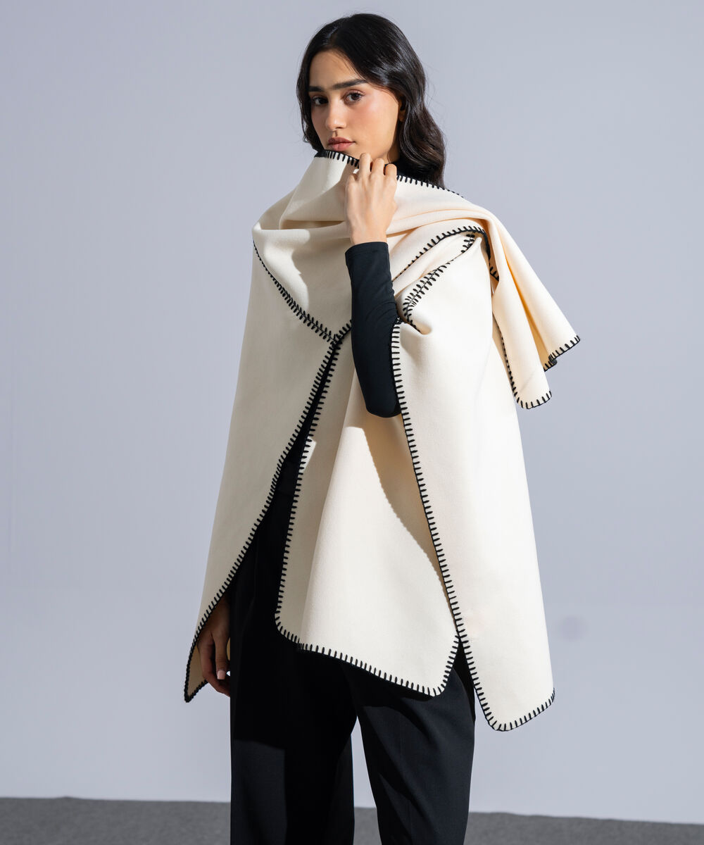 Women's Western Wear Ivory Polyester Cape Shawl