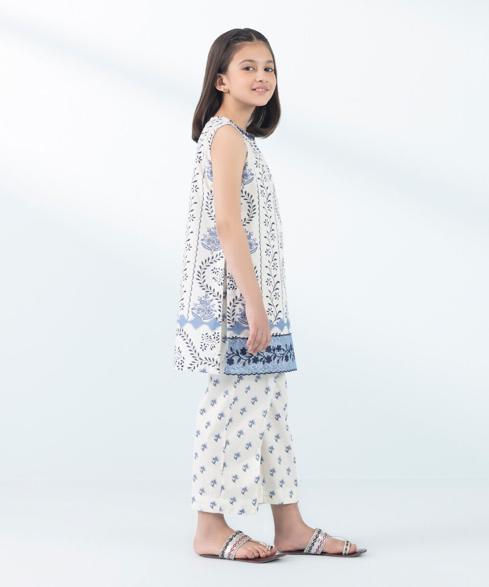 Girls - Off White 2 Piece - Embroidered Cambric Suit