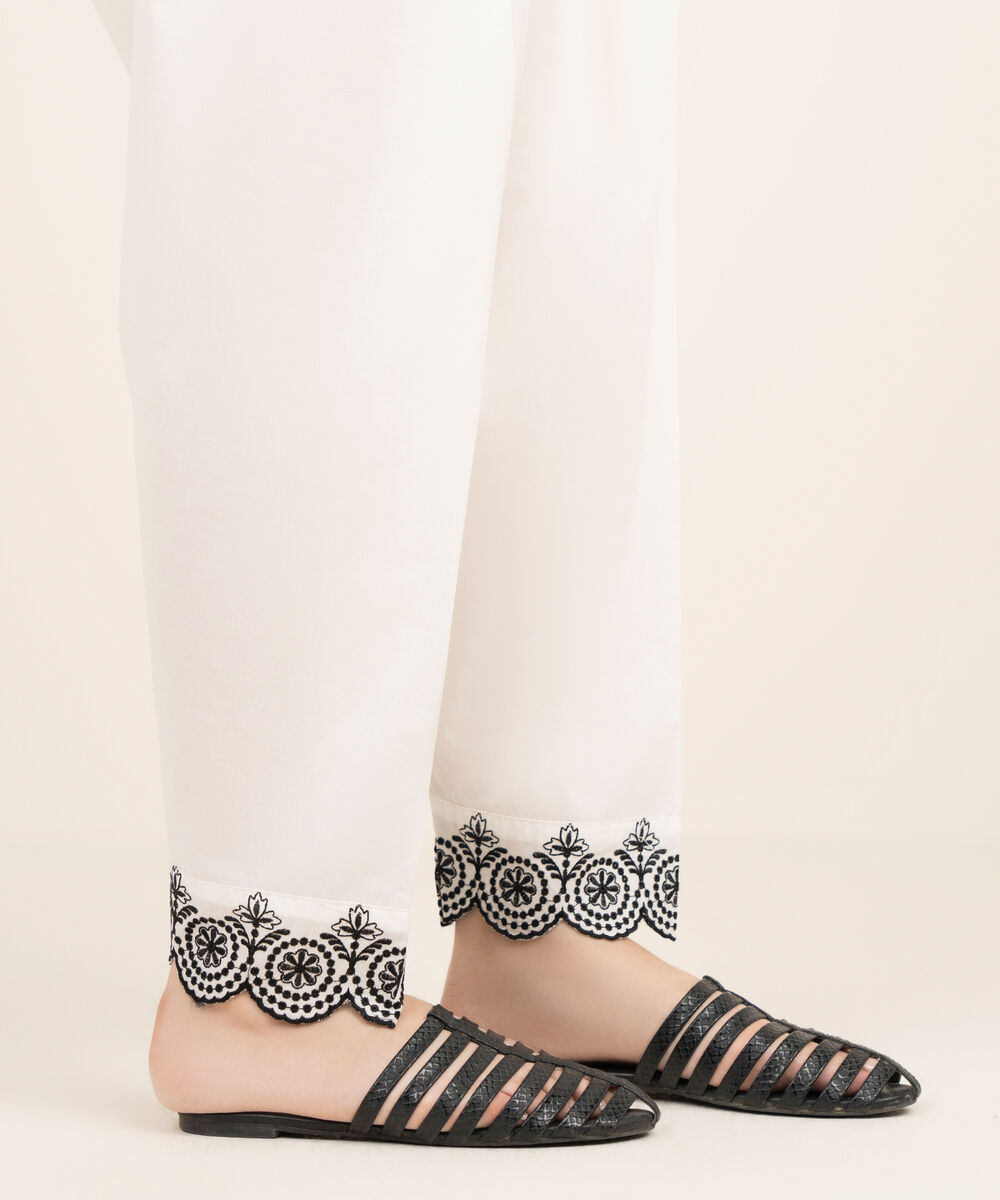 Women's RTW Cambric Embroidered White Shalwar