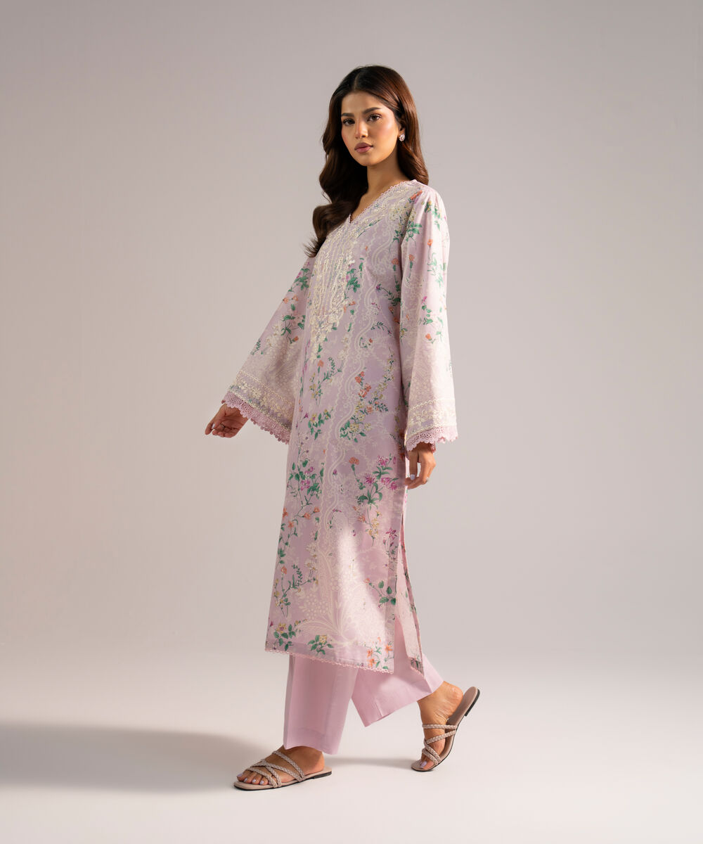 Women's RTW Zari Lawn Embroidered Lilac 2 Piece Suit