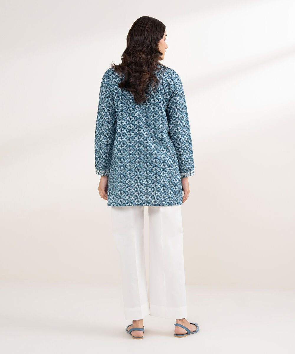 Women's RTW Khaddar Embroidered Blue Shirt