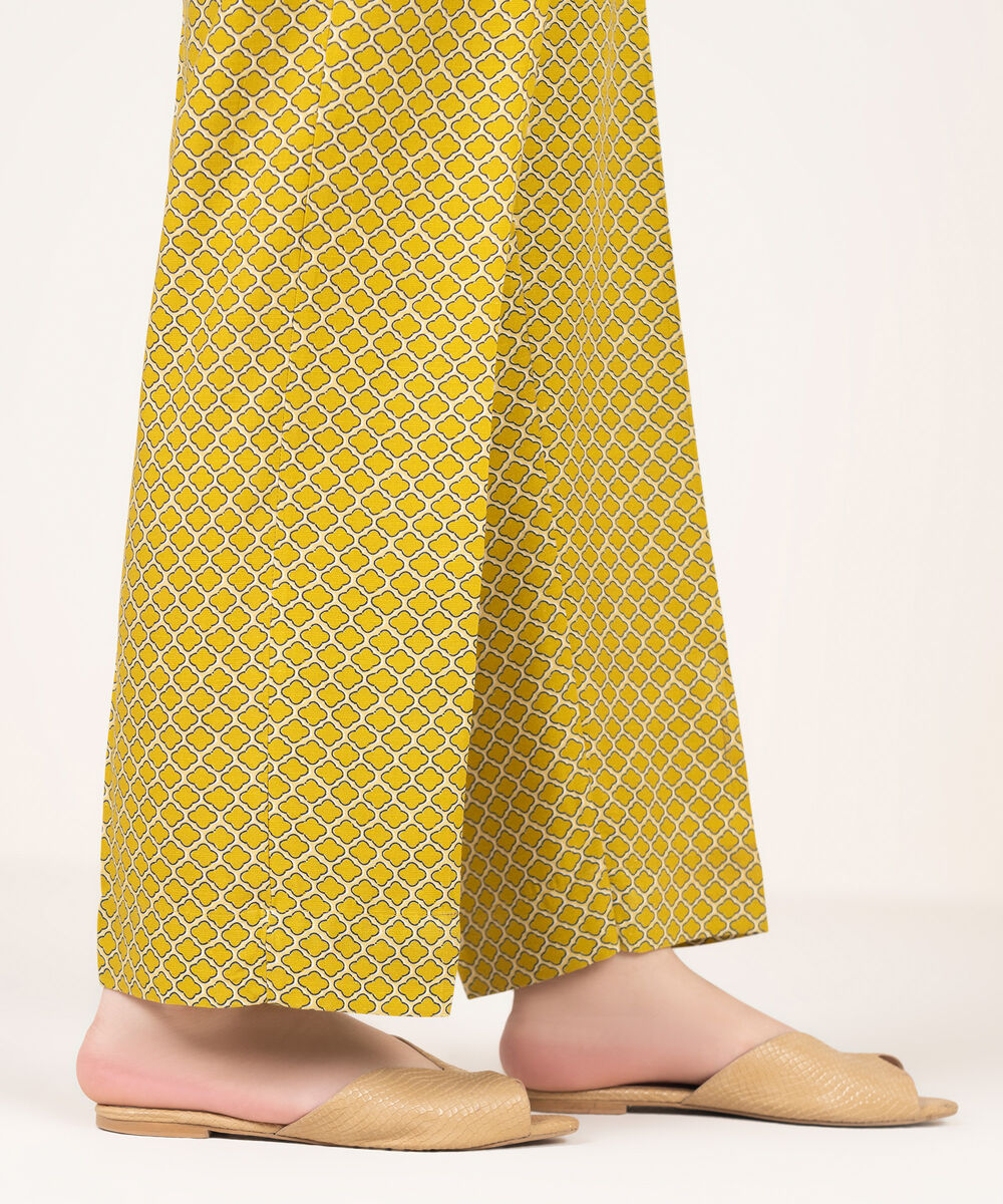 Women's RTW Arabic Khaddar Printed Olive Yellow Straight Pants