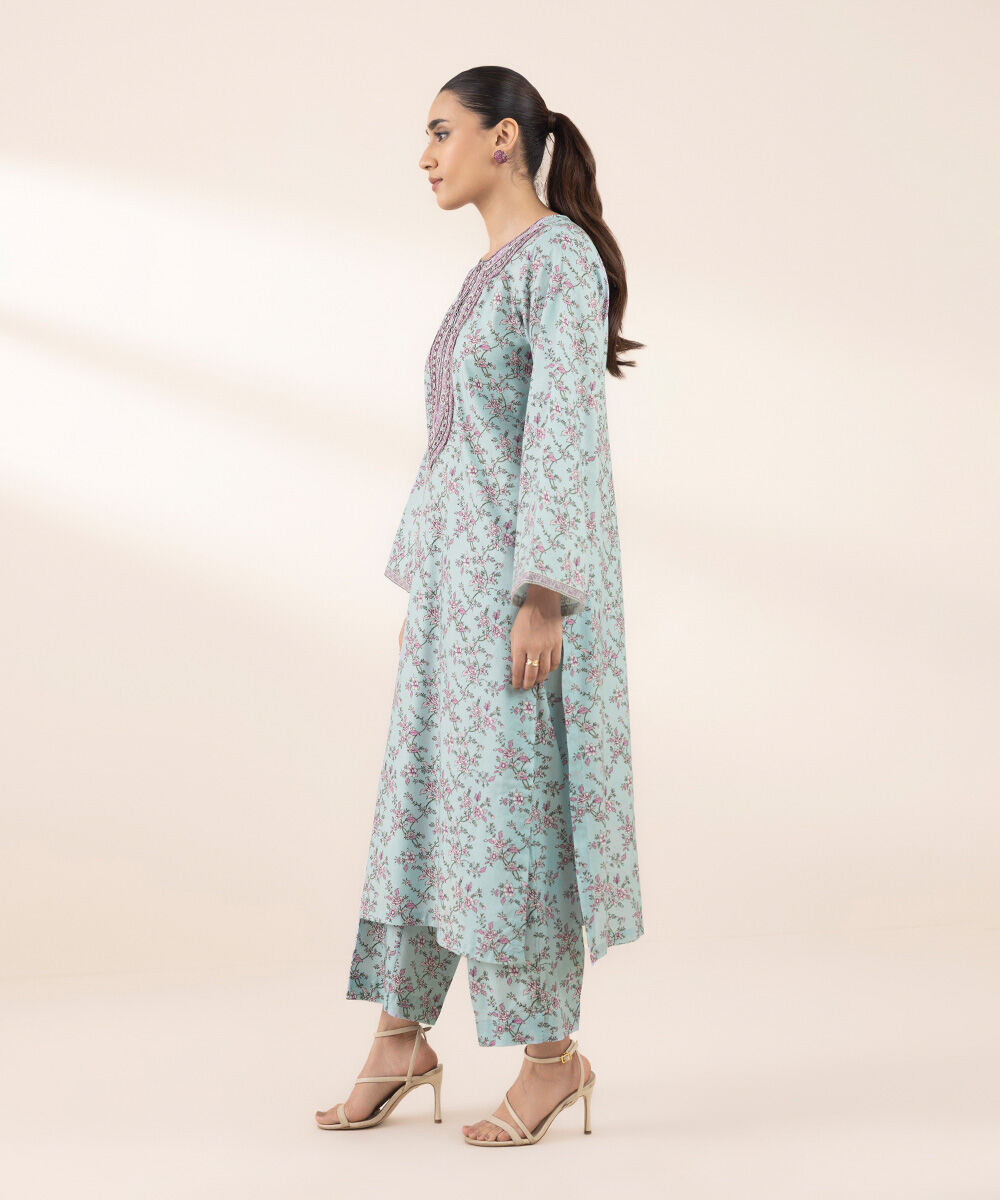 Women's RTW Cotton Viscose Blue Embroidered A-Line Shirt