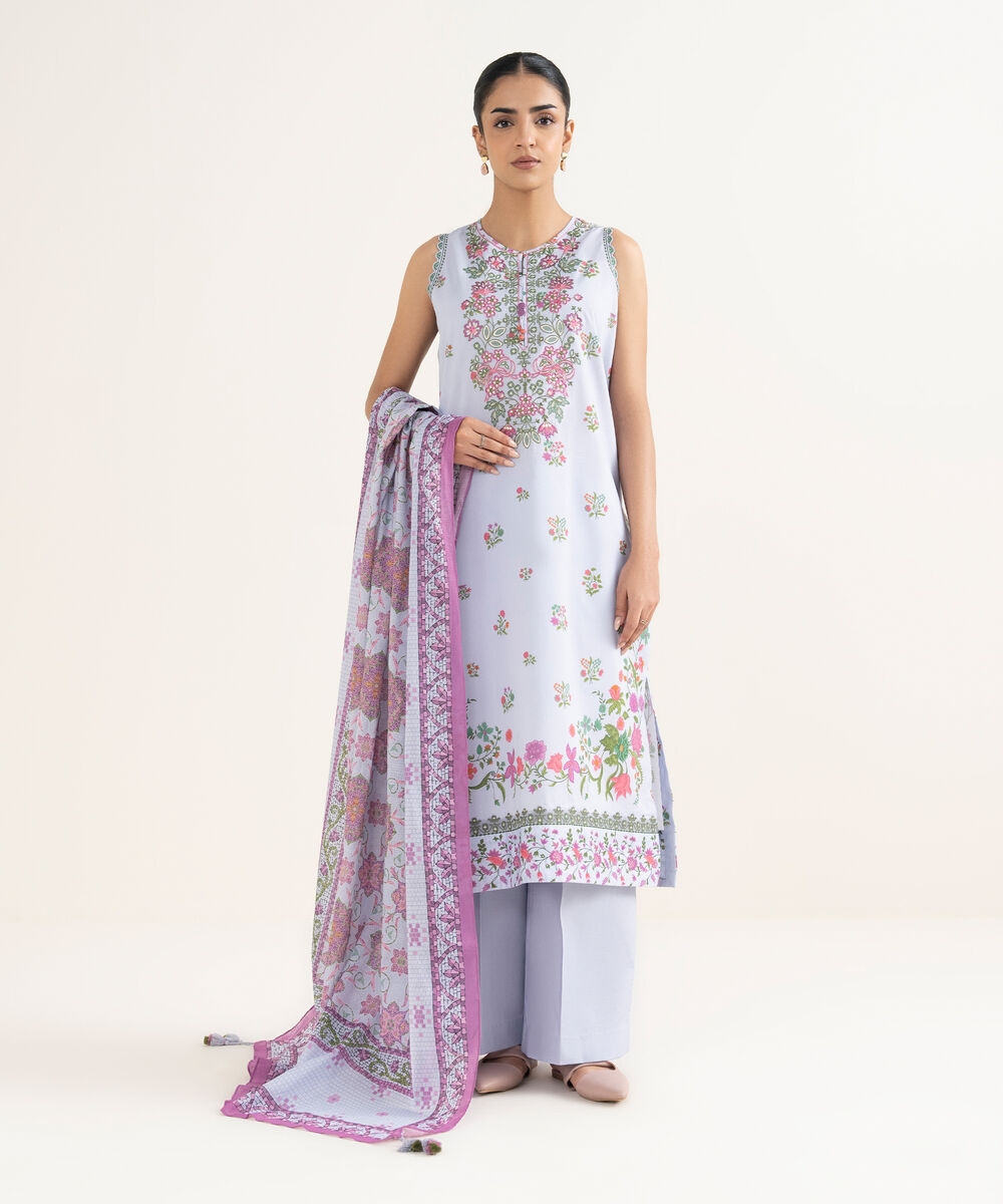 Women's Unstitched Lawn Embroidered Grey 3 Piece Suit