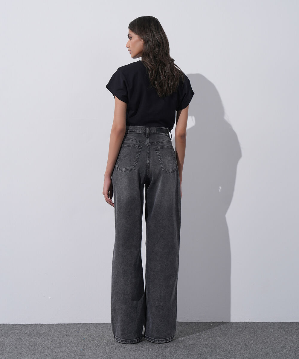 Women's Western Wear Grey Wide Leg Jeans