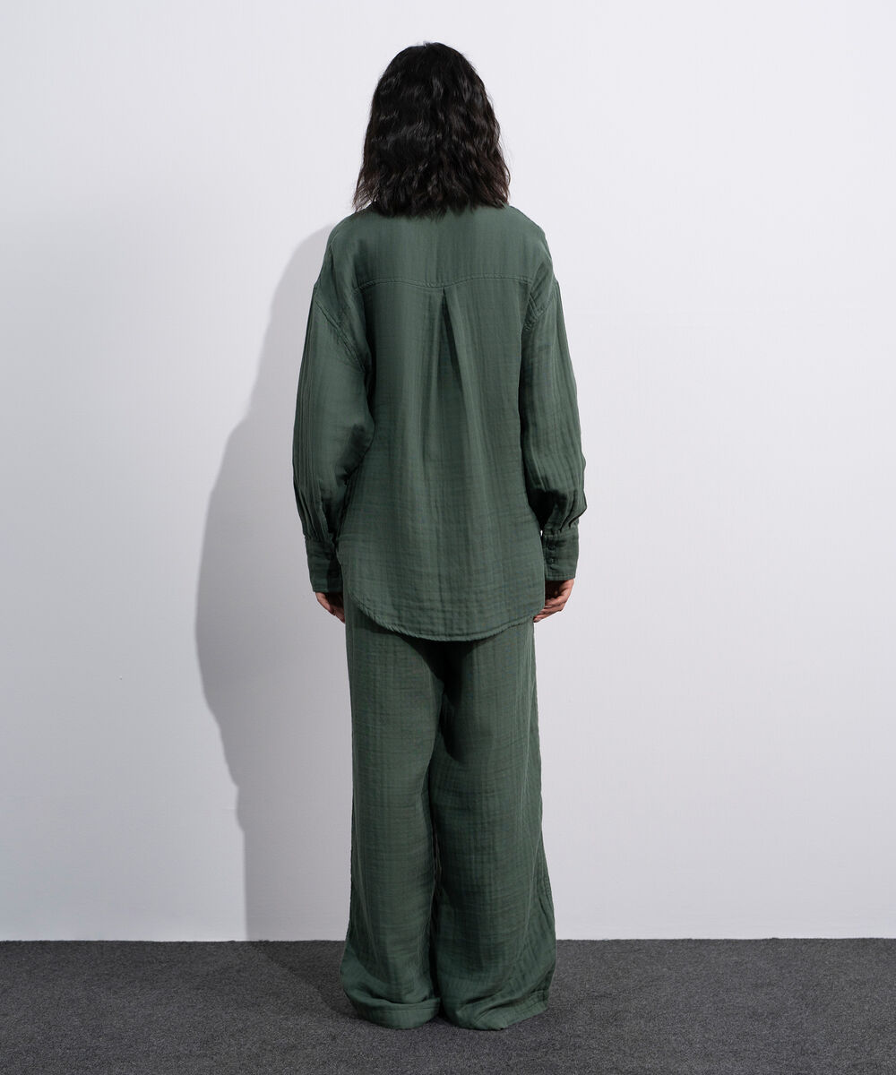 Women's Green Loose-Fit Muslin Shirt