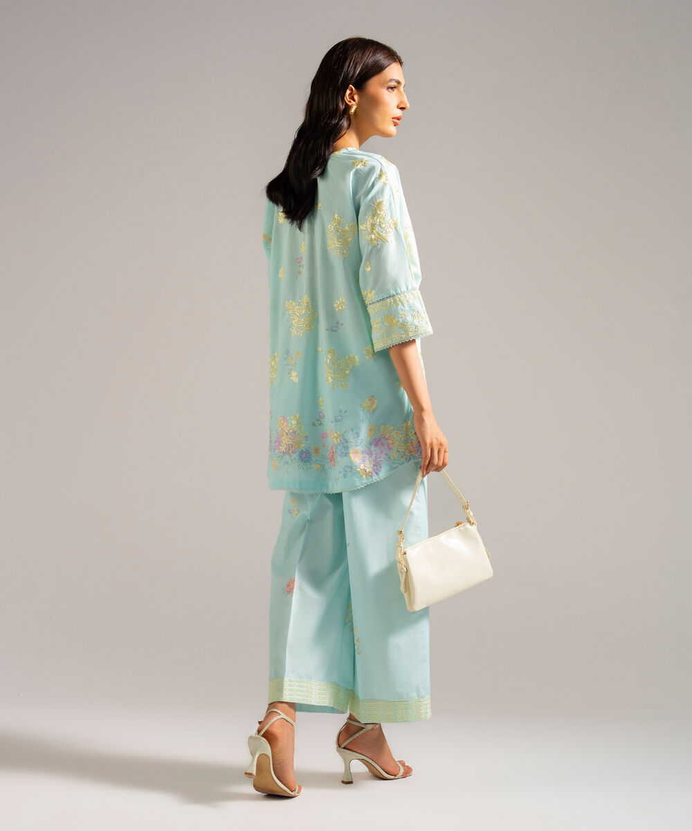 Women's RTW Lawn Embroidered Blue 2 Piece Suit
