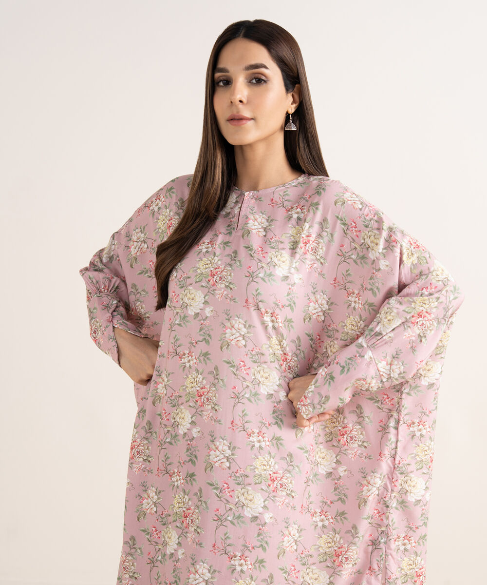Women's RTW Arabic Lawn Light Pink Printed Drop Shoulder Shirt