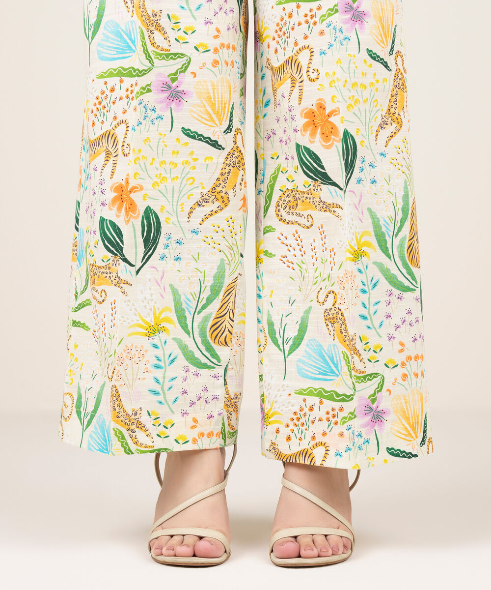 Women's RTW Khaddar Printed Off White Culottes