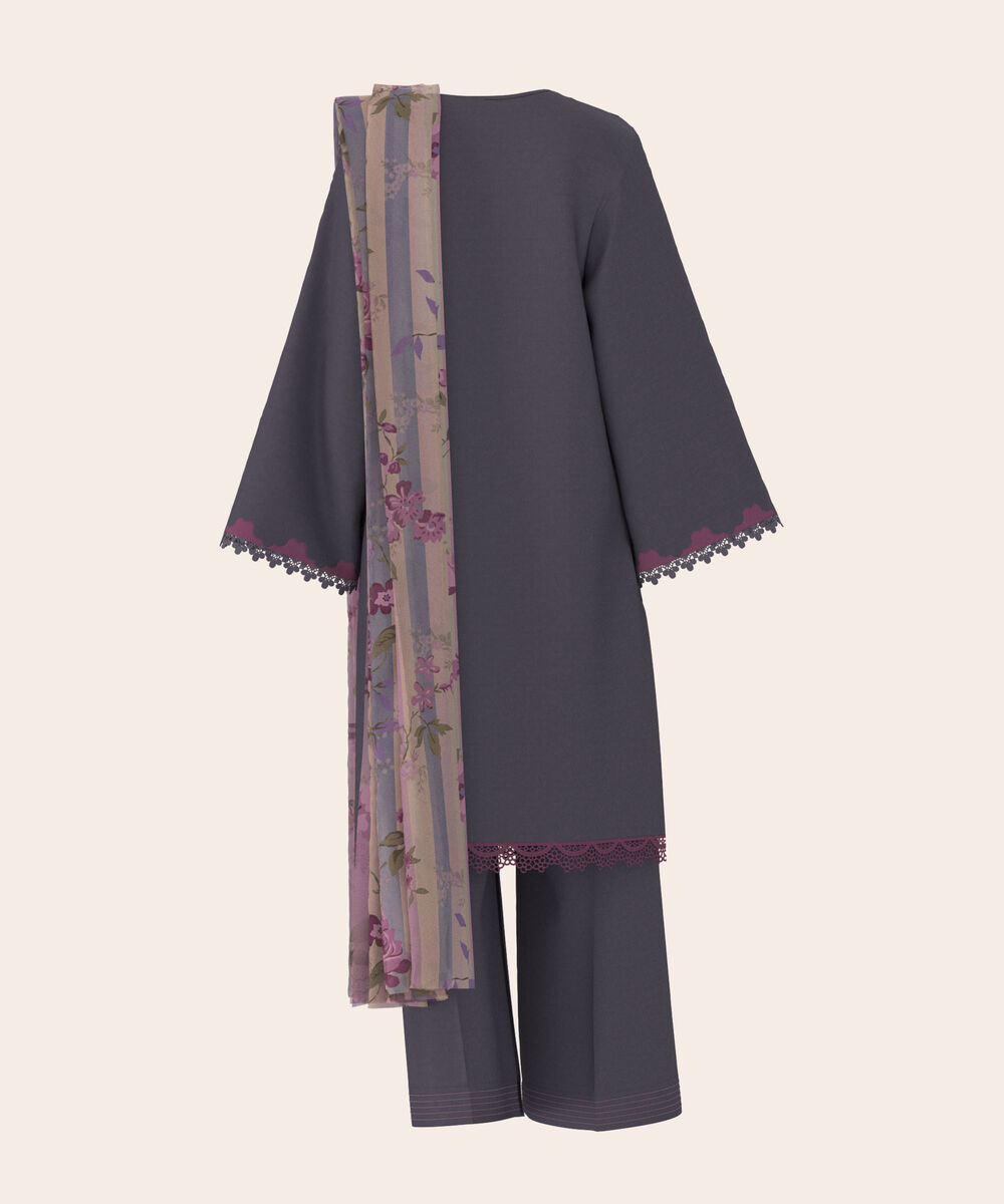 Women's Unstitched Self Jacquard Dark Grey  Embroidered 3 Piece Suit